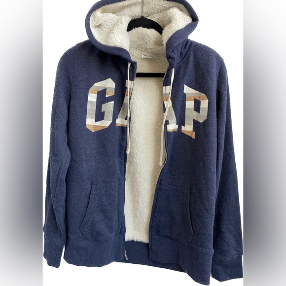 GAP Sherpa Hoodie GAP Vintage
90s Hooded Sweater Navy Size XS - Picture 1 of 13